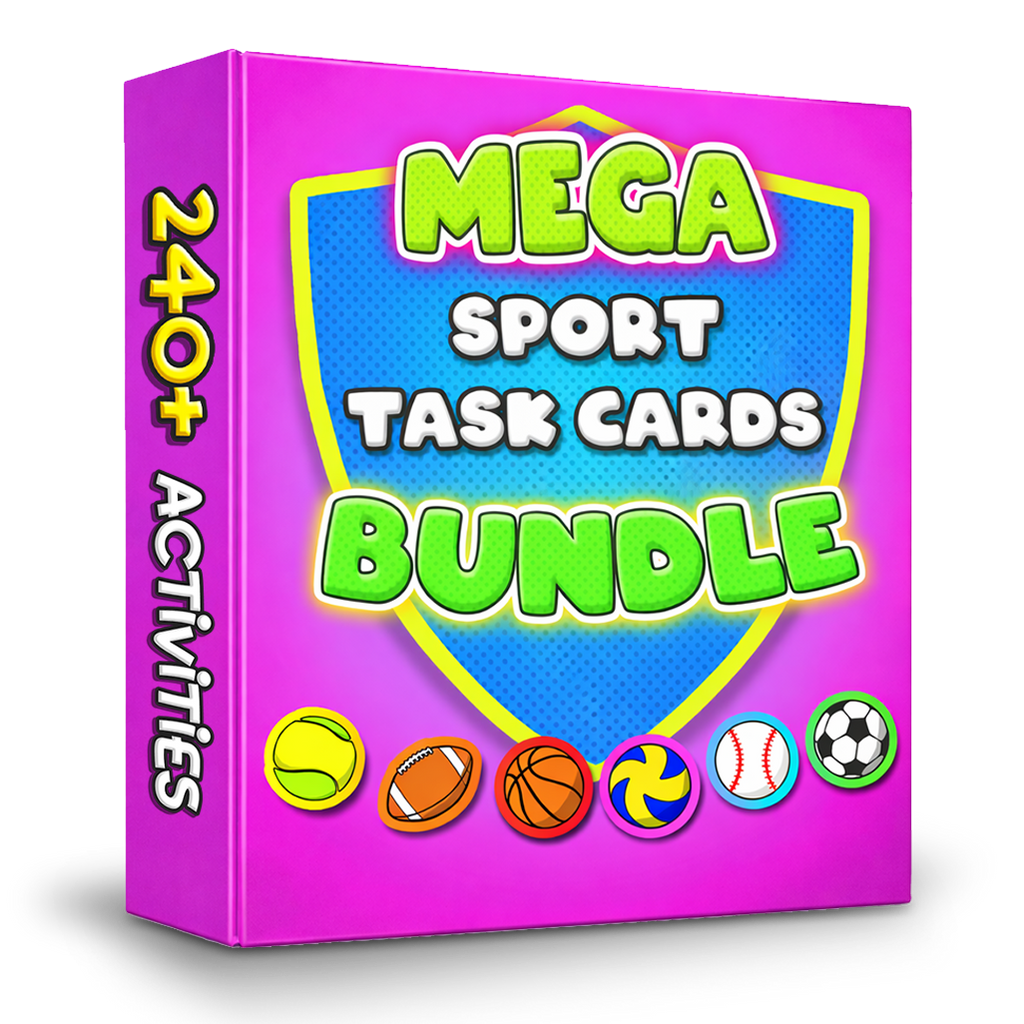 Mega PE task card skills bundle: 240+ task cards & videos (grades K-6)