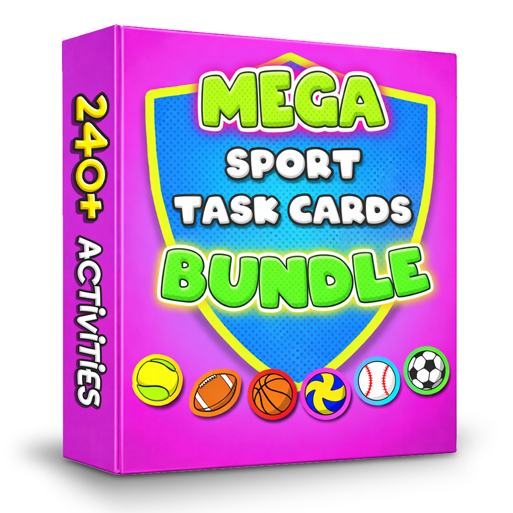 Mega PE task card skills bundle: 240+ task cards & videos (grades K-6)