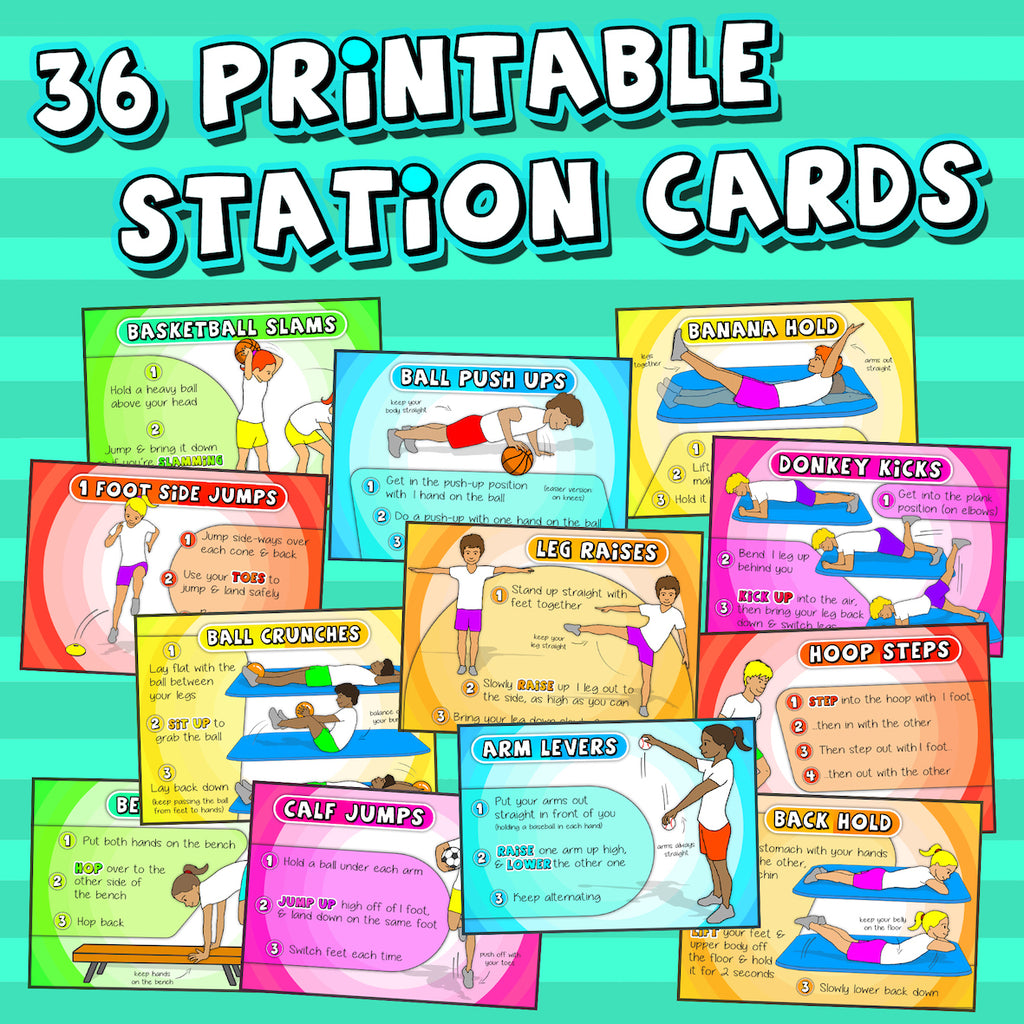 PE Fitness Circuit Station cards - 36 more tasks with cards & videos (Vol.2)
