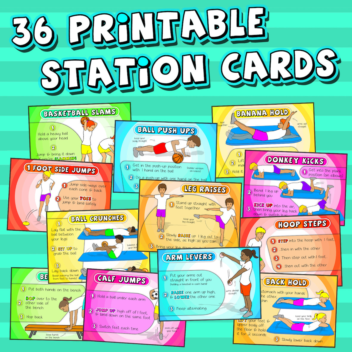 PE Fitness Circuit Station cards - 36 more tasks with cards & videos (Vol.2)