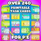 Mega PE task card skills bundle: 240+ task cards & videos (grades K-6)