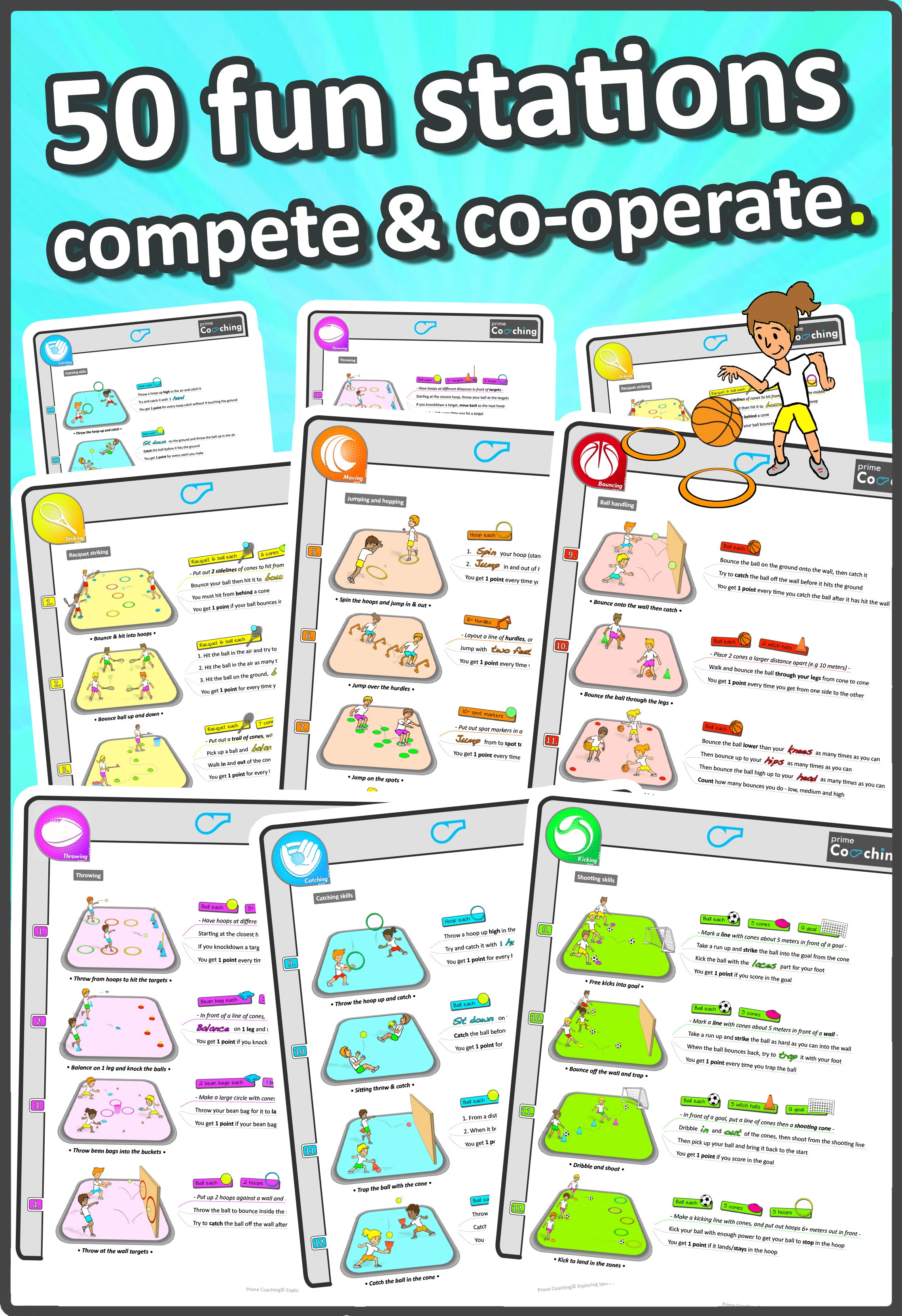 PE Games + Skill Stations: 50 activities for physical education - Grade 3-6