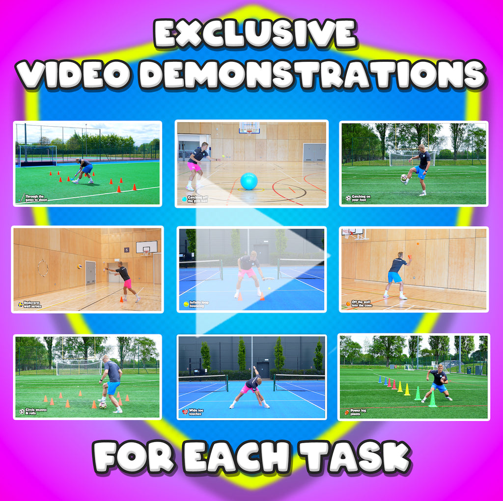 Mega PE task card skills bundle: 240+ task cards & videos (grades K-6)