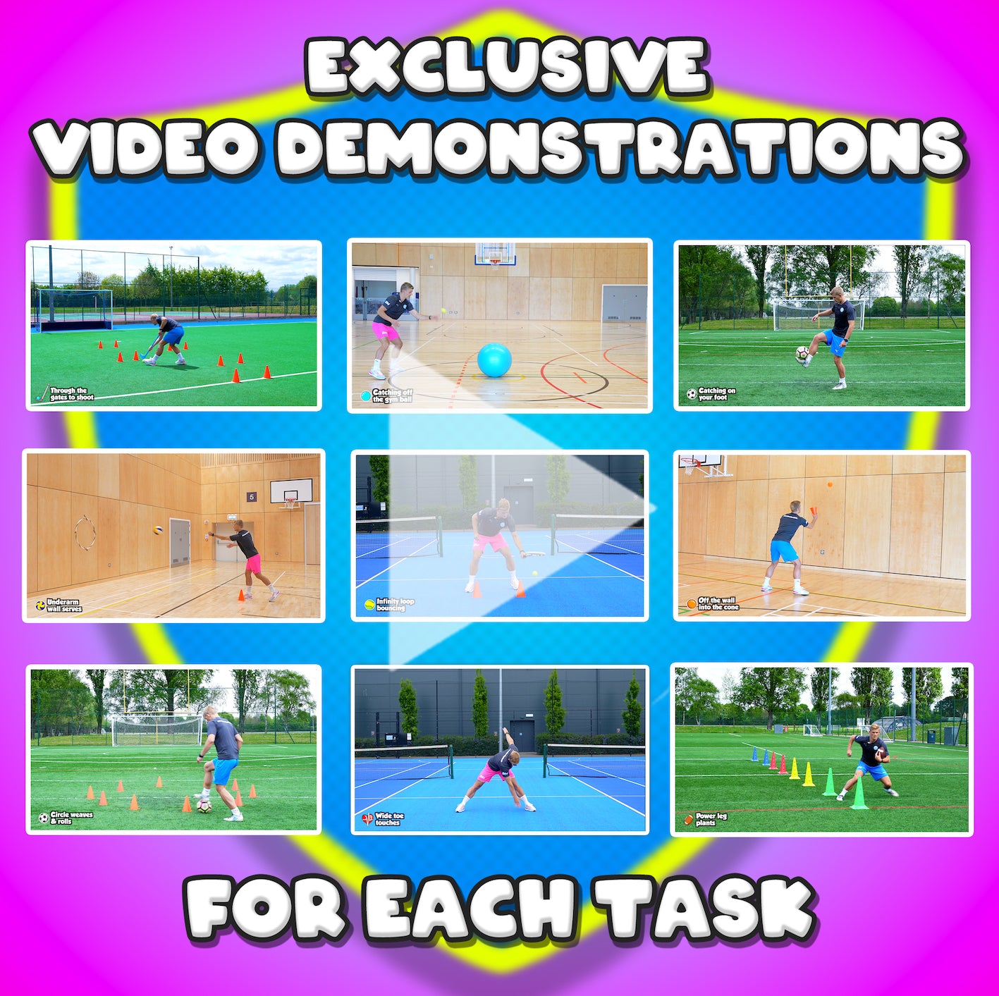 Mega PE task card skills bundle: 240+ task cards & videos (grades K-6)