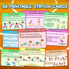 PE Fitness Circuit Station cards - 36 gym tasks with cards & videos (Vol.1)